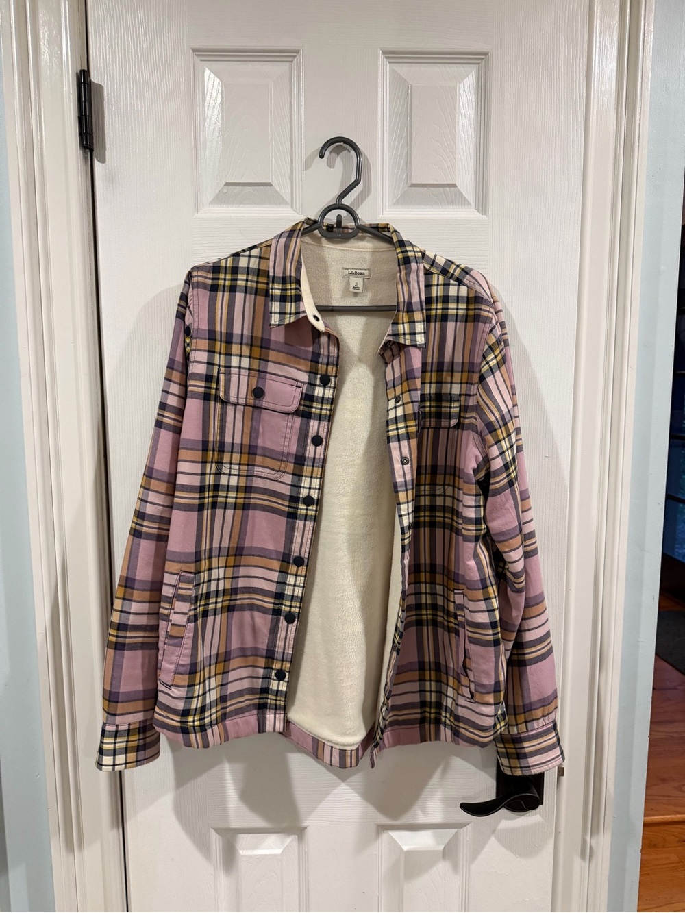 LL Bean  Plaid Fleece-Lined Jacket/shirt  - Pink Plaid